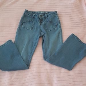 Girl's flare jeans w/ button fly & heart pockets